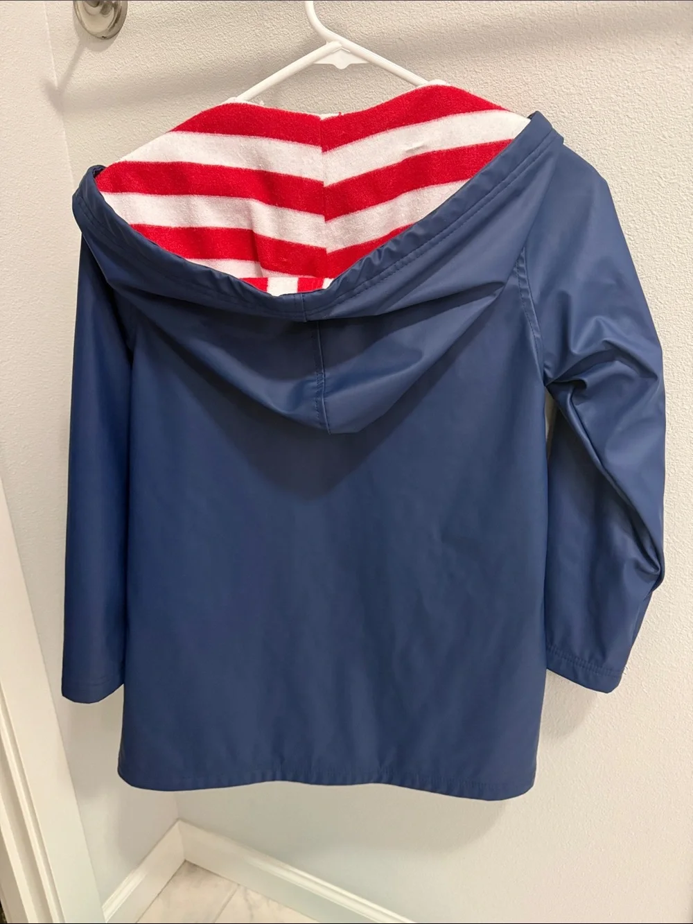 Hatley Navy Raincoat with Red & White Stripe Lining